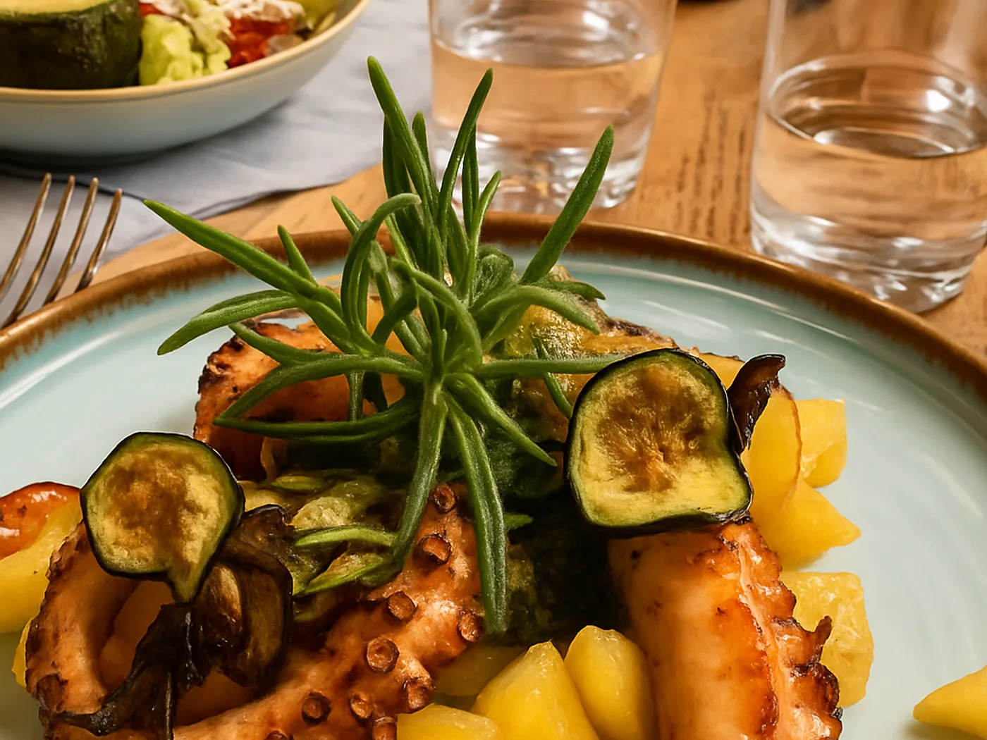 Tentacolo di polpo arrosto con patate al rosmarino